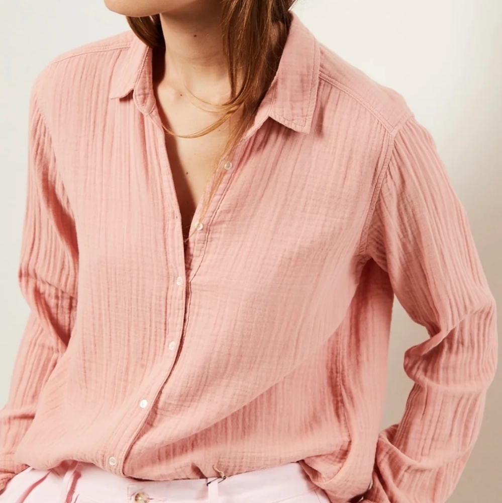 Xirena Scout Shirt 100% Cotton Gauze Long Sleeve Pink Button Down Women's Small